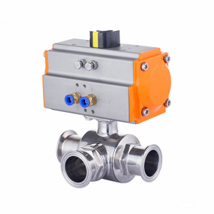 Sanitary Pneumatic T or L Port Tri Clamp Ball Valve Stainless Steel 304/316L