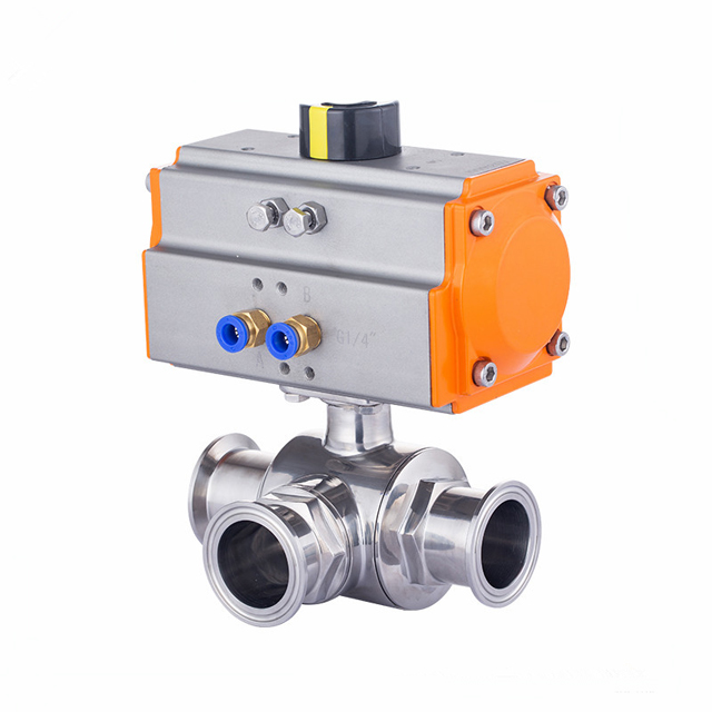 Sanitary Pneumatic T or L Port Tri Clamp Ball Valve Stainless Steel 304/316L
