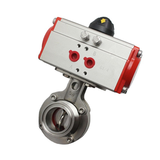 Sanitary Stainless Steel Butterfly Valve with Double Acting Pneuamtic Actuator 
