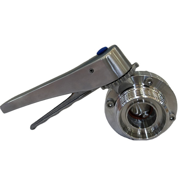 Sanitary DIN11851 Thread Butterfly Valve Manually SS Lever Handle